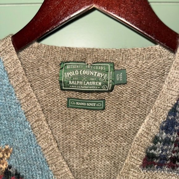 Ralph Lauren Hand Knit Vest in Blue and Tan - Picture 3 of 7